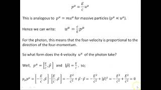 Introduction to the Four Velocity and Four Momentum of a Photon  2 [upl. by Eninahpets437]