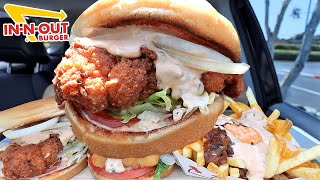 MUKBANG EATING SPICY IN N OUT CHICKEN BURGER IN N OUT FISH FILET BURGER ANIMAL STYLE FRIES ASMR [upl. by Castra]