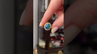 Vintage Black Opal and Diamond Halo Ring blackopal opal haloring [upl. by Aened]