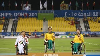 Womens 800m T53  Victory Ceremony  2015 IPC Athletics World Championships Doha [upl. by Eneleahs158]