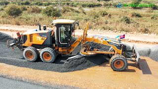 Full Processing Of Motor Grader Operator Spreading Gravel Install Foundation Roads Skills Cutting [upl. by Livia]