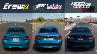 The Crew 2 vs Forza Horizon 3 vs NFS Payback  BMW M2  Sound Comparison [upl. by Anazus]