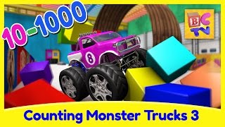 Counting Monster Trucks 3  Learn to Count From 10 to 1000 for Kids [upl. by Eilyac224]