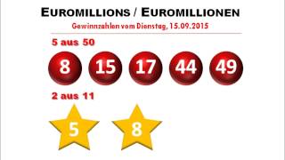 Euromillionen Gewinnzahlen Euromillions vom Dienstag 15092015 [upl. by Publia]