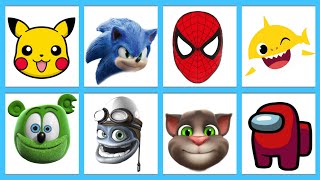 Pikachu  Gummy Bear Sonic  Crazy Frog  Spiderman  Talking Tom  Baby Shark  Among Us WinLose [upl. by Aros190]