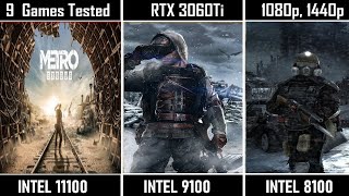 Intel i3 11100 vs 9100 vs 8100  RTX 3060ti Benchmarks [upl. by Drice]