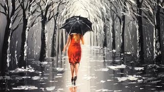 Lady with Black Umbrella Acrylic Painting [upl. by Mellen661]