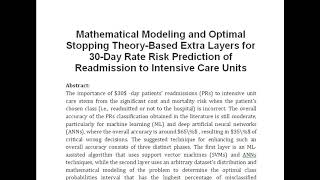 Mathematical Modeling and Optimal Stopping Theory Based Extra Layers for 30 Day Rate Risk Prediction [upl. by Olsen12]