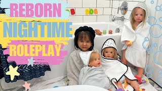 Reborn BATH Time 🛁 NIGHT time 🍼 🛌 ROUTINE with FOUR dolls rebornbaby reborns babydolls [upl. by Kendal]