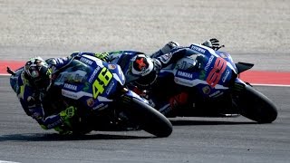 MotoGP Misano 2016 Overtake Valentino Rossi to Lorenzo [upl. by Serdna482]