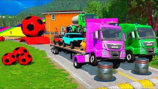 TRANSPORTING PIXAR CARS amp FRUITS WITH COLORED amp JOHN DEERE vs CLAAS vs TRACTORS  BeamNGdrive 962 [upl. by Branham]