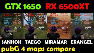 PUBG 4 Maps Benchmark GTX 1650 vs RX 6500Xt [upl. by Eadahs]