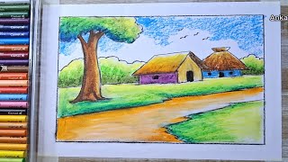 scenery colour with oil pastel  pastel scenery drawing [upl. by Iretak527]