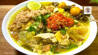 Soto Ayam Lamongan Tervalid Bumbu Pakai Ikan Bandeng Komplit Sate Jeroan Koya Sambel [upl. by Yobybab]