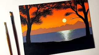 Easy Sunset Painting for Beginners  Acrylic Painting Tutorial Step by Step [upl. by Suolhcin]