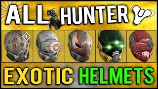 Destiny All Year 1 Hunter Exotic Helmets Review Hidden Stories About the Gear [upl. by Aneerb]