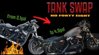 Harley Davidson forty eight 48 2016 tank swap 21 to 45 gallon [upl. by Witherspoon]