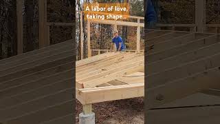 Framing walls family amp great weather  happiness building homesteading budgethouse [upl. by Herson]