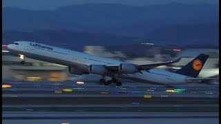 Lufthansa Airbus A340600 DAIHK takeoff from LAX [upl. by Braca]