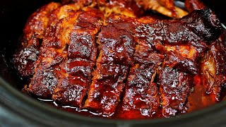 Super Easy Slow Cooker Ribs  Fall Off The Bone BBQ Ribs Recipe [upl. by Eidoc]