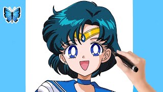 How to draw Sailor Mercury from Sailor Moon Step by Step [upl. by Ynamad374]