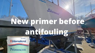 Sailing Silverwind  Part 4  Redo waterline  Primocon primer Full timelapse How to primer a boat [upl. by Eisnil]