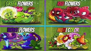 4 FLOWERS Team RED  GREEN  VIOLET  MULTI COLOR Plants Battlez  Who Will Win  PvZ 2 Team Plants [upl. by Wilbur]