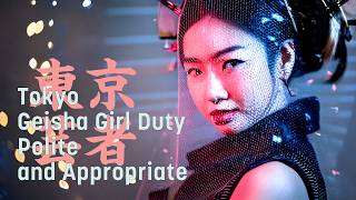 AI Generated Cyberpunk 2024 Tokyo Geisha Girl Duty  Polite amp Appropriate [upl. by Cara805]