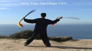 Chen Tai Chi Double Broadsword  Front view demo by Jesse Tsao [upl. by Aicenek511]