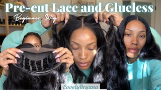 NO MORE CUTTING Lace Precut Lace and GLUELESS  Easy Beginner Wig  Unice x LovelyBryana [upl. by Rego378]