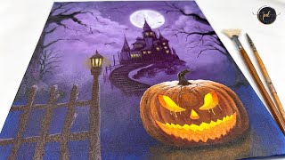 HALLOWEEN NIGHT  Acrylic Painting  Step by step [upl. by Yelnoc822]