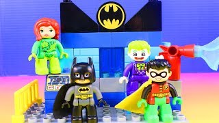 Just4fun290 Builds Batman Batcave With Blocks  The Joker  Poison Ivy  Superhero Adventure [upl. by Junno775]