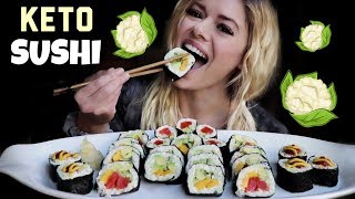 Keto Sushi amp Futomaki wCauliflower Sticky Rice  Mukbang [upl. by Quartet]