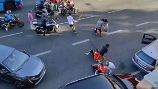 Furious drivers ruthlessly drag climate activists from busy highway [upl. by Kcirnek]