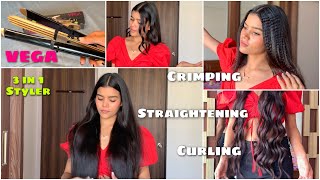 Vega 3 in 1 Hair Styler Review  How To Curl Wave amp Crimp Your Hair Using 3 in 1 Styler [upl. by Noyerb]