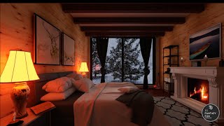 Cozy Winter Log Cabin Ambience Fireplace Crackles Snowfall amp Wind Sounds for Relaxation [upl. by Soinski575]