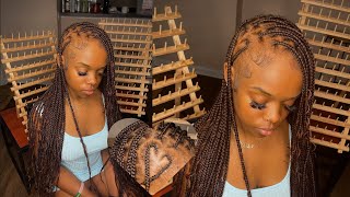 How to Heart Part Small Knotless Braids  Braiding in the Car  Derastyles [upl. by Nhguavahs]