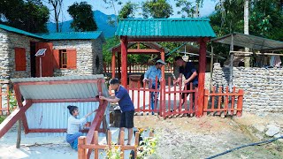 Building Wooden Gate For Stone House  Build Log Cabin With Many Stone Live with nature [upl. by Angell861]