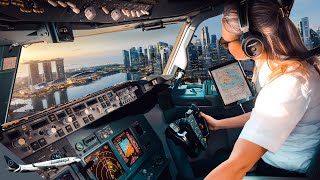 BOEING 777 Stunning LANDING SINGAPORE Airport RWY20R  Cockpit View  Life Of An Airline Pilot [upl. by Persas]