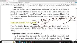 GOVERNMENT of india act 1909 detail explanations in Hindi m lacxmikant [upl. by Eelram]