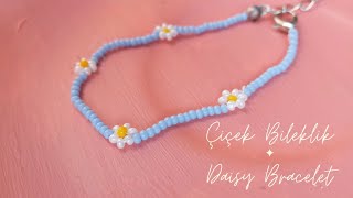 Çiçekli Bileklik Yapımı Papatya Bileklik  Daisy Beaded Bracelet Diy [upl. by Iborian]