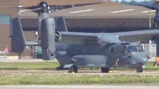 Bell Boeing CV22 USAF Military plane Helicopter engines worked on RAF Mildenhall Suffolk UK 30s [upl. by Ortrud]