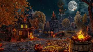 Magic Town At Quiet Halloween Night with Crackling Fire Pumpkin Full Moon and Relaxing Sounds [upl. by Yahsat]