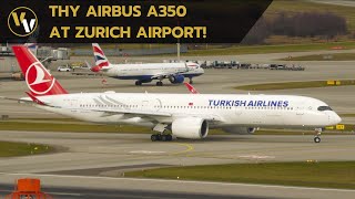 THY Airbus A350900 landing amp takeoff at Zurich Airport on a windy day [upl. by Sirac]