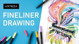 Arteza Inkonic Fineliner Pens  How To Use Fineliner Pens Ink Drawing [upl. by Rauch]