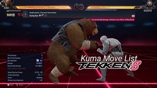 Kuma Move List  TEKKEN 8 [upl. by Analli]