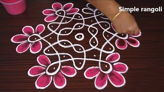 Simple Flower Sikku kolam with dots  Melikala muggulu designs  rangoli for beginners [upl. by Osric]