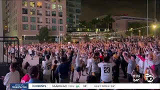 Padres fans and some Dodgers fans too pack Gallagher Square for NLDS watch party [upl. by Takeshi]