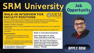 Walkin Interview for Assistant Professor Positions at SRM University  AP [upl. by Muhan]