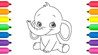 MIRA CÓMO COLOREAR UN ELEFANTE Dibujos Animados para niños y bebés 💚 dibusYmas [upl. by Nniroc]